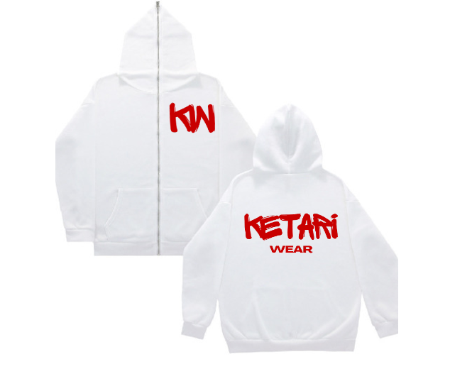 CLASSIC KW LOGO WHITE FULL ZIP HOODIE