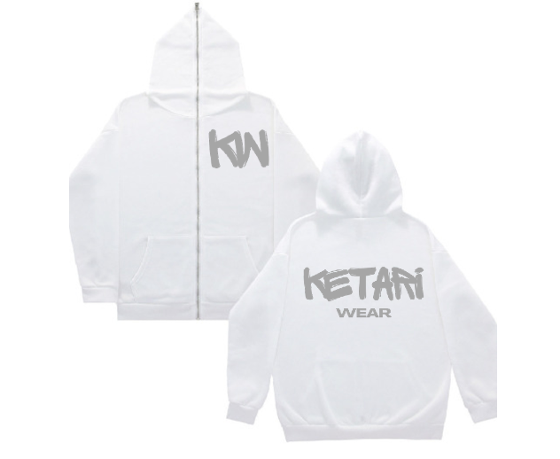 CLASSIC KW LOGO WHITE FULL ZIP HOODIE