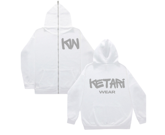 CLASSIC KW LOGO WHITE FULL ZIP HOODIE