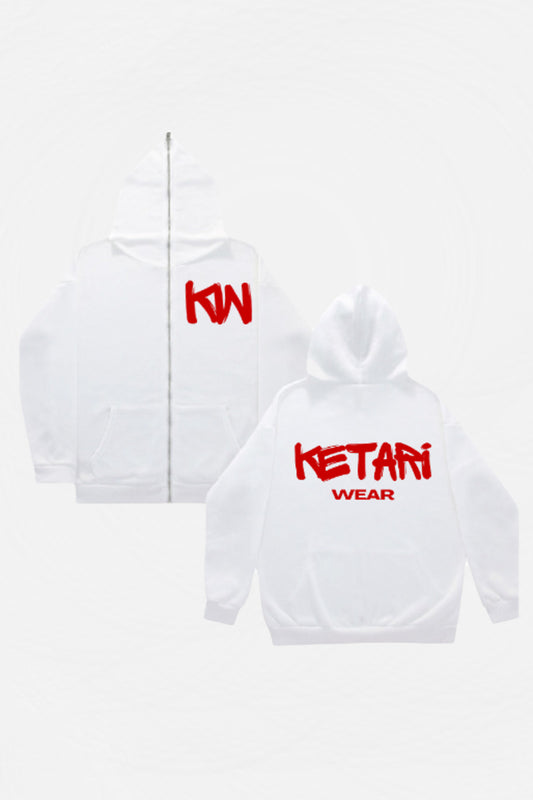 CLASSIC KW LOGO WHITE FULL ZIP HOODIE